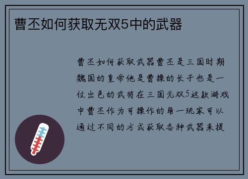 曹丕如何获取无双5中的武器
